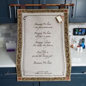 Gaither Woven Wall Tapestry "Because He Lives" Made In USA NWT 26" x 36"